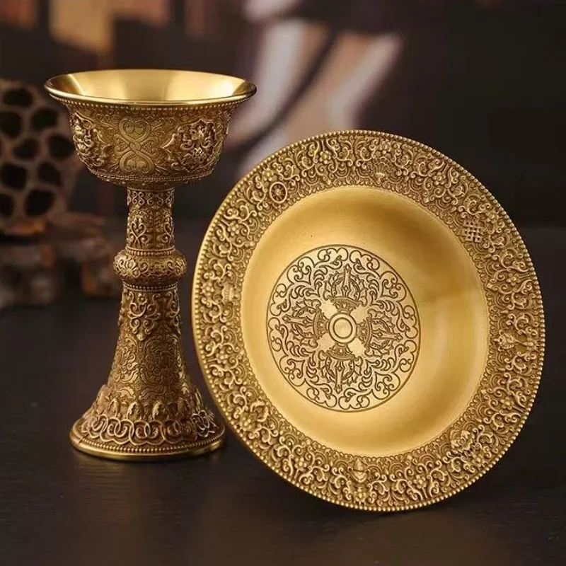 Buddhist Guardian Plate,Eight Auspicious Tibetan Brass Manza Plate, Layer Two Altars Holy Tray,Buddhism Items Desktop Decorative