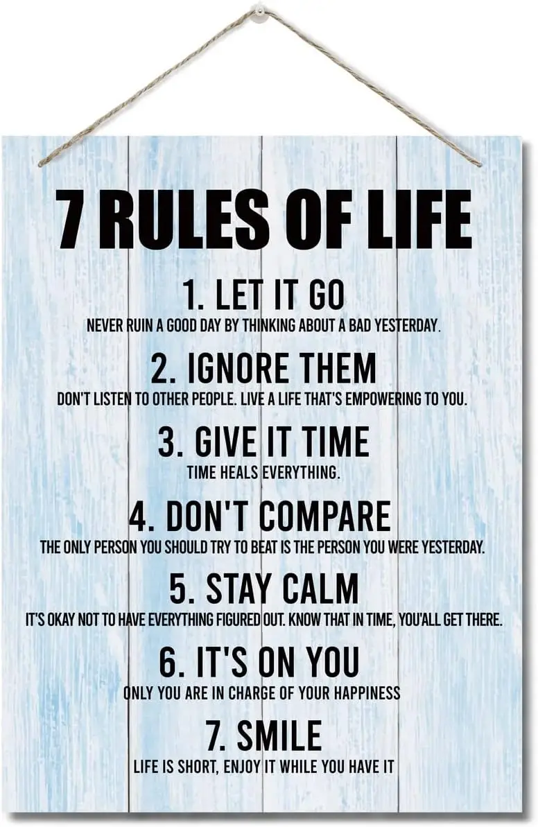 Inspirational Wood Art Signs, 7 Rules of Life Wall Art Sign, Hanging Printed Wall Plaque Wood Signs, Farmhouse Decor, Home Decor