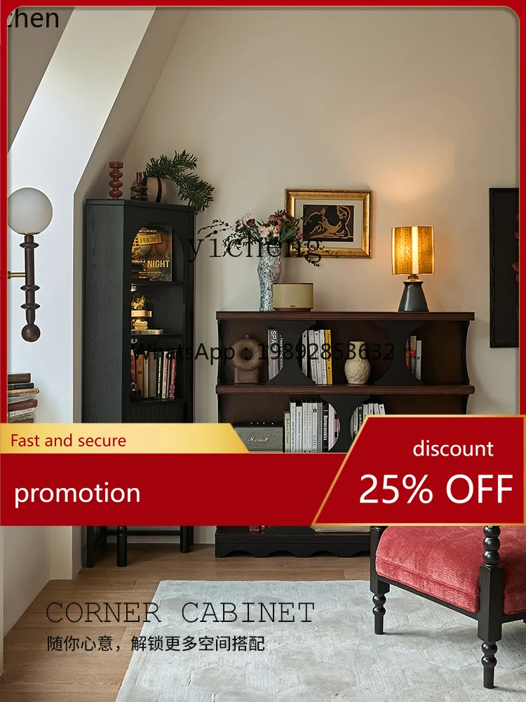 ZML Solid Wood Living Room Corner Cabinet Wall Corner Cabinet Vintage Triangle Sideboard Cabinet Against the Wall Integrated