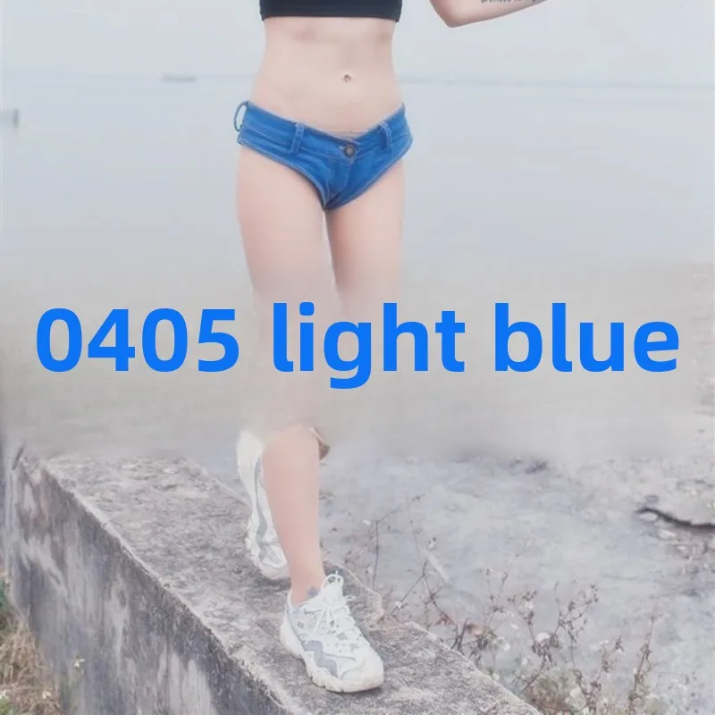 

Hot ort Denim e Pants Ultra Low Waist Sexy Girl Stage Performance Outfit Car Model Cotton Stretch Jeans Light Color