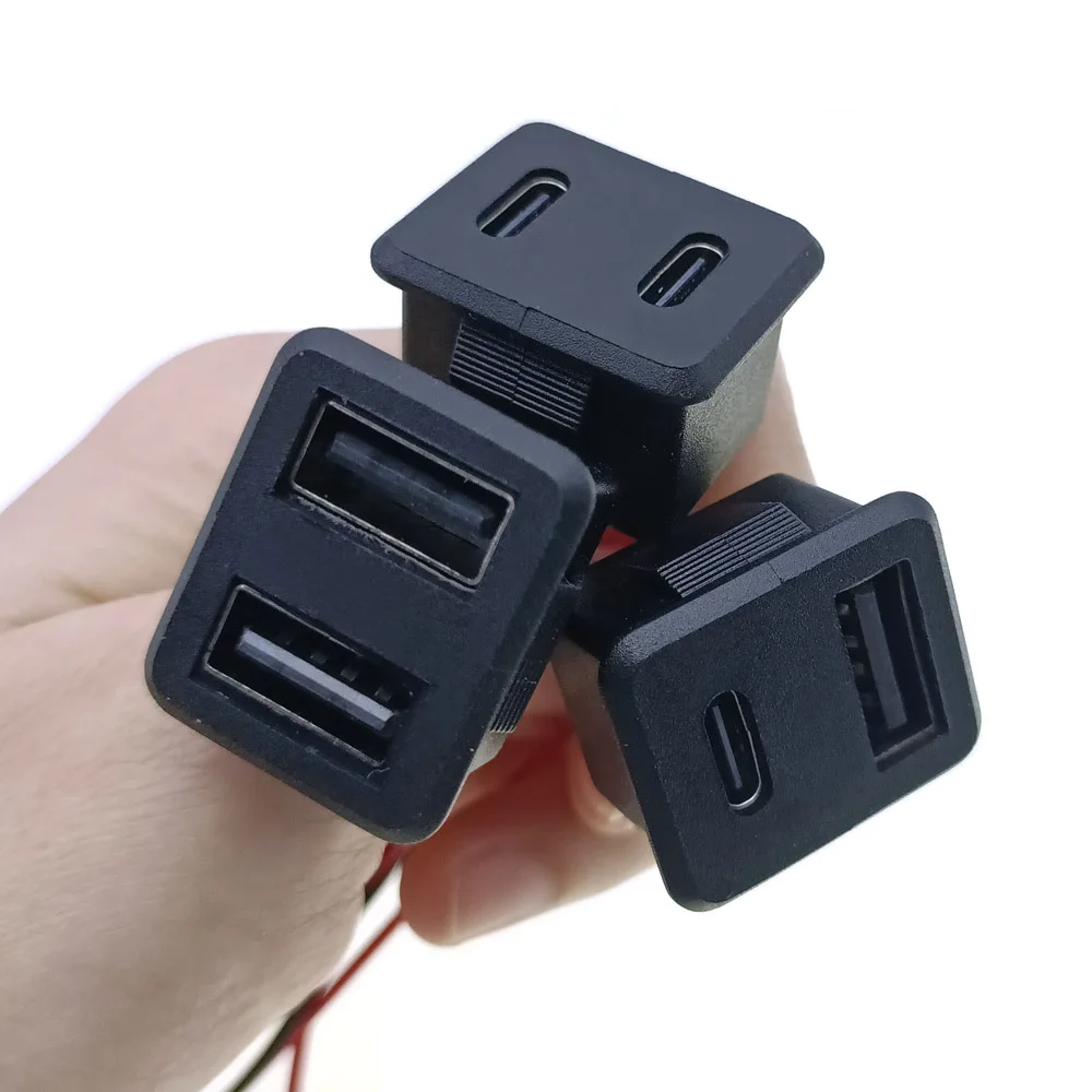 Charging Connector Double layer USB female base type-c socket female USB lamp charging socket power socket with cable connector