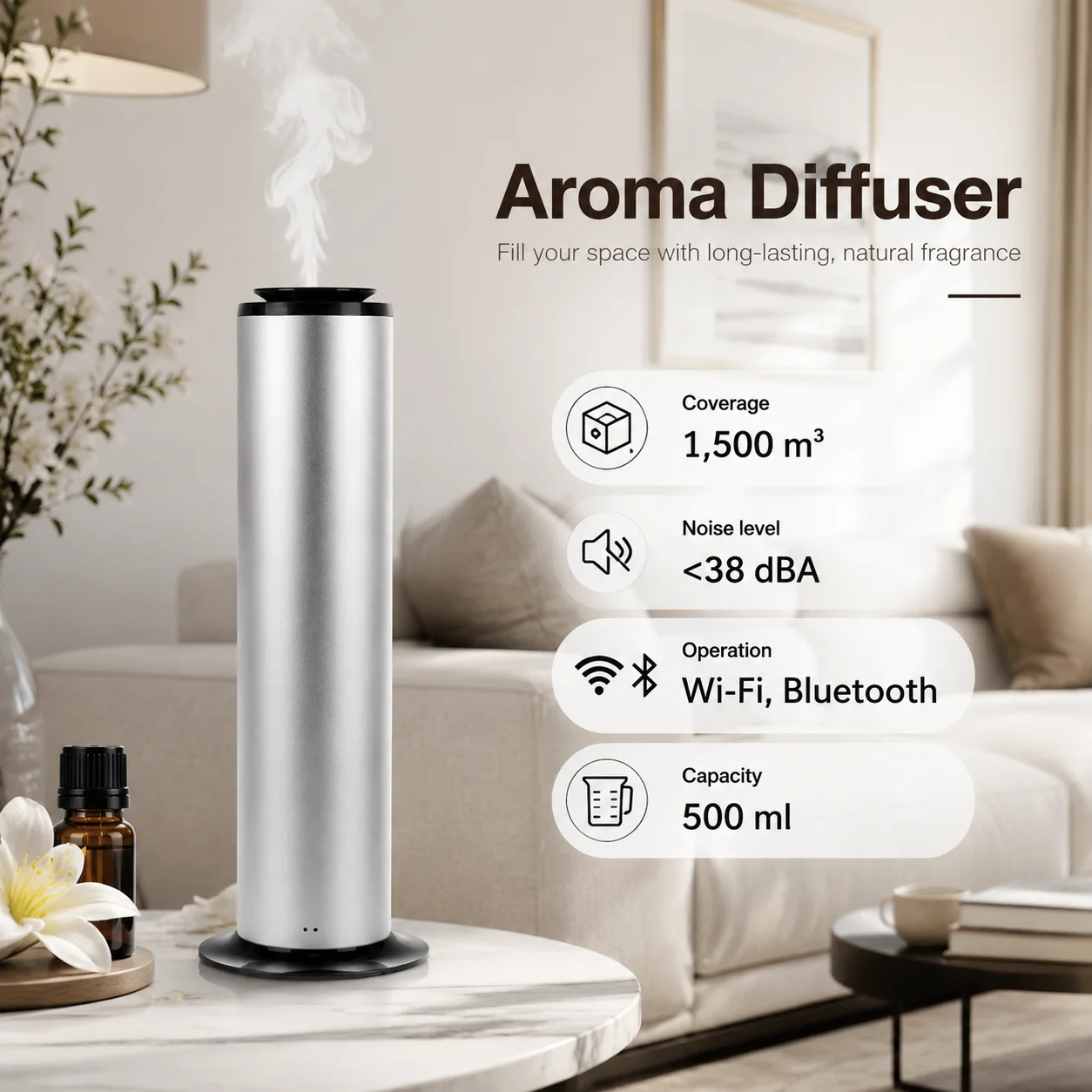 Namste 1500m³ Smart Aroma Diffuser WIFI Bluetooth Diffuser for Home 500ML Essential Oil Fragrance Electric Aromatherapy Machine