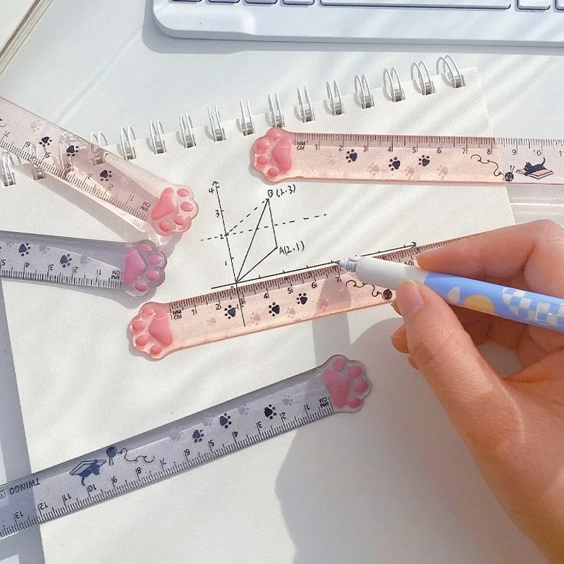 2pcs Cute Cat Paw Plastic Straight Rulers Kawaii School Office Supplies Planner Accessories Student Prize Kawaii Stationery