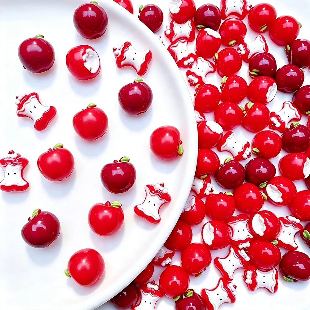 50Pcs Red Apple Resin Nail Charms Glossy Simulation Fruit Apple Nail Ornaments DIY For Jewelry Nail Decor Handcraft Accessories*