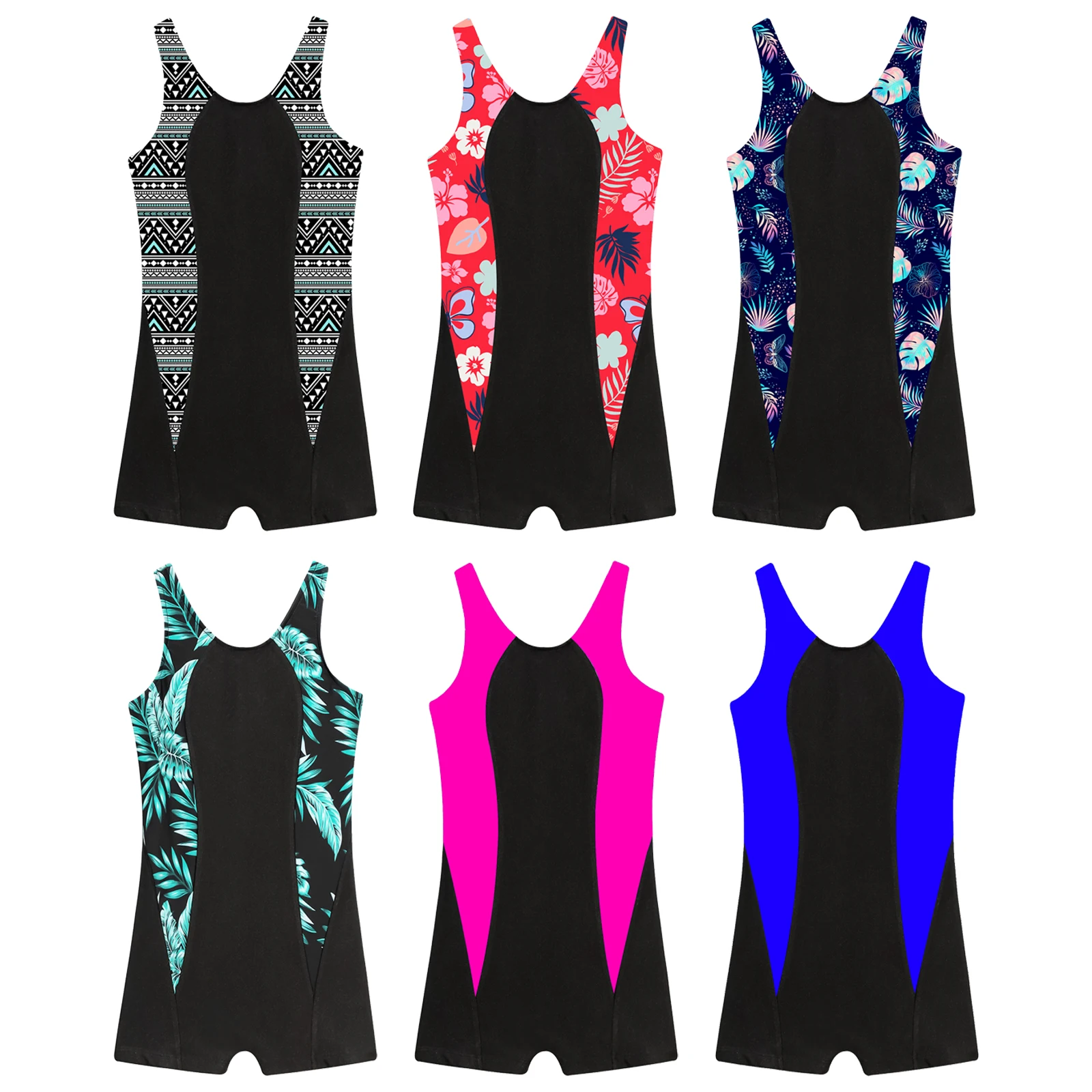 Kids One-piece Print Swimsuit Sleeveless Keyhole Back Sport Athletic Swimwear Pool Beach Bating Surfing Suit UPF 50+ Rash Guartd