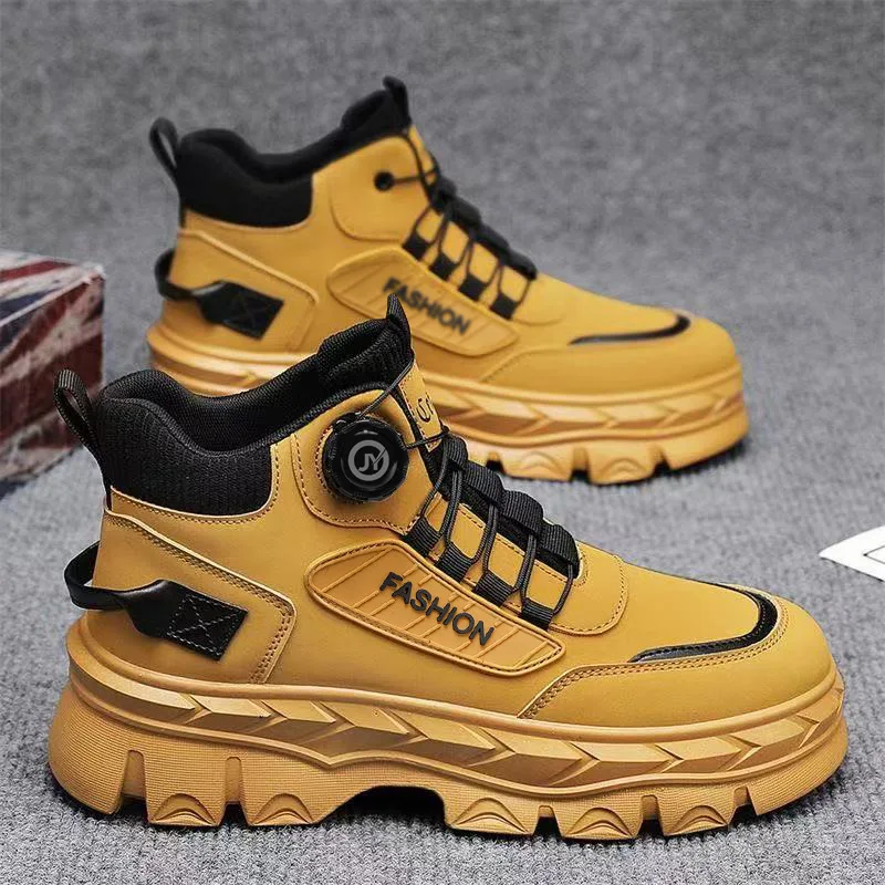 

2025 New Autumn Men's High-Top Combat Boots, Retro Work Boots Style with Chunky Sole, Fashionable Lace-Up Ankle Boots for Men