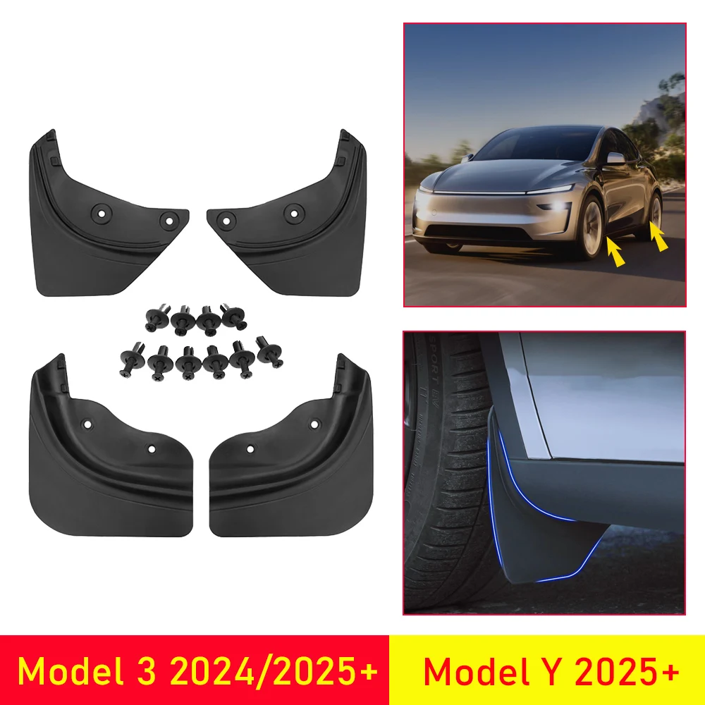 

Для Tesla Model Y Juniper и Model 3 (2025-2026) — Брызговики из TPE, защита от песка, аксессуары для путешествий
