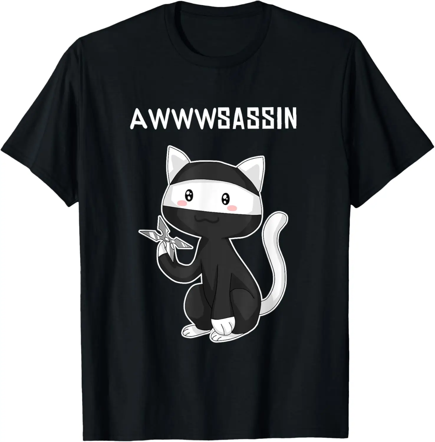 awwsassin-engracado-ninja-kitty-cat-assassin-pun-camiseta