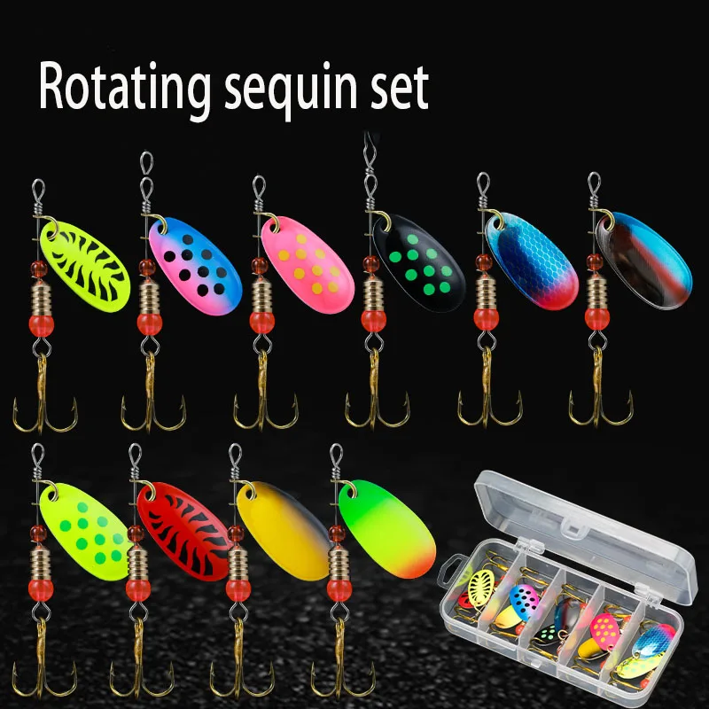 

20pcs/box Fishing Lure Rotating Sequins Metal Biomimetic Artificial Bait Long Range Bait Hard Bait with Sharp Hook Perch Fishing