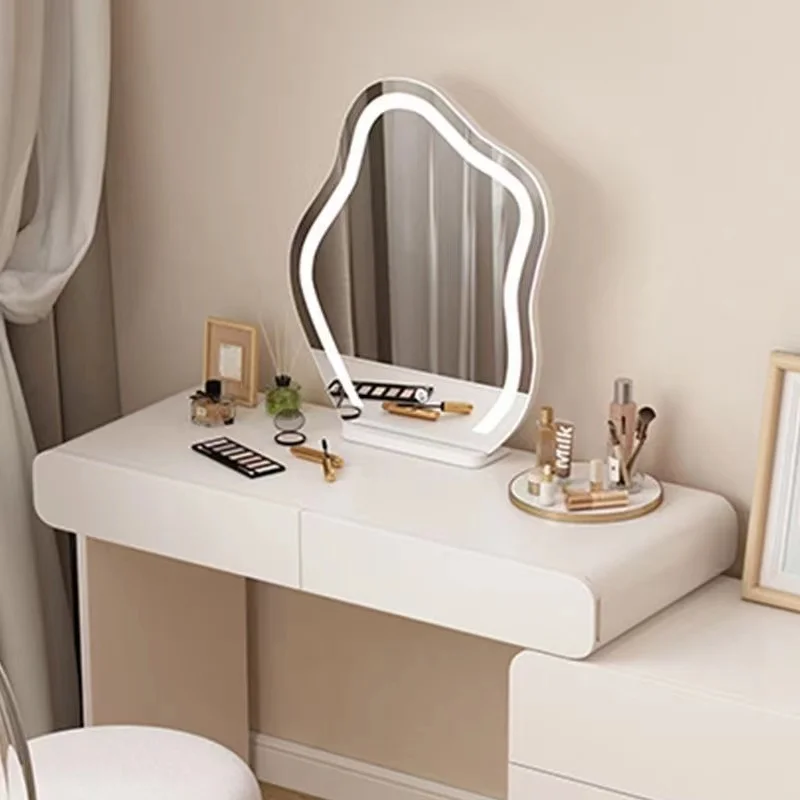 Cloud Shaped Desktop Vanity Mirror with LED Wave Light Aesthetic Smart Makeup Mirror for Home Dressing Table