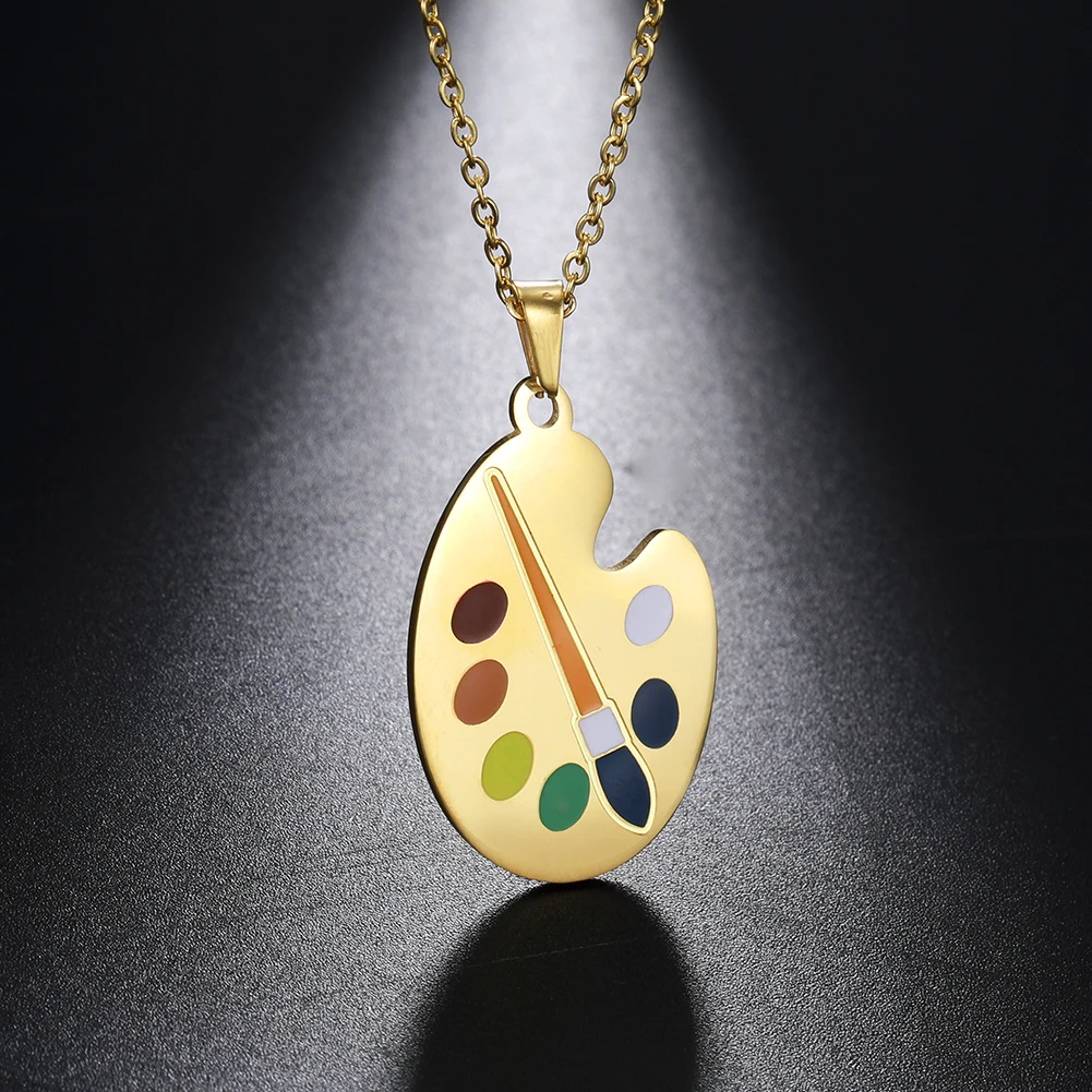 

Amaxer Stainless Steel Necklaces Artist Palette Pendant Collar Chain Fashion Necklace For Women Men Jewelry Students Gifts
