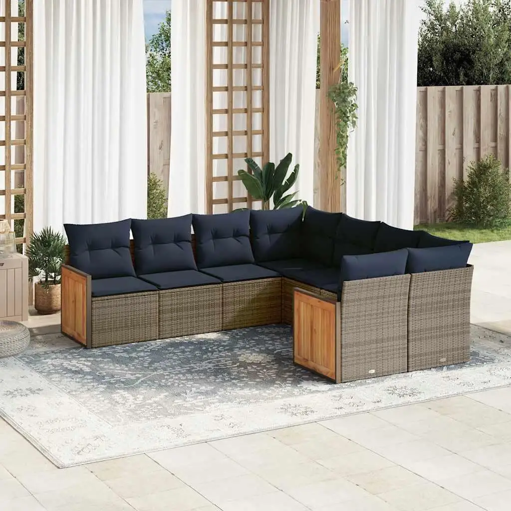

8 Piece Outdoor Patio Sofa Set Cushioned Gray Poly Rattan Furniture for Garden Balcony Poolside