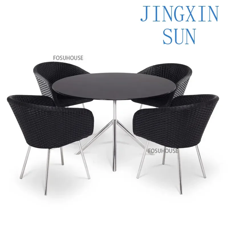 Nordic Rattan Outdoor Chair For Waterproof Modern Stainless Steel Rattan Chairs Balcony Courtyard Garden Patio Outdoor Furniture