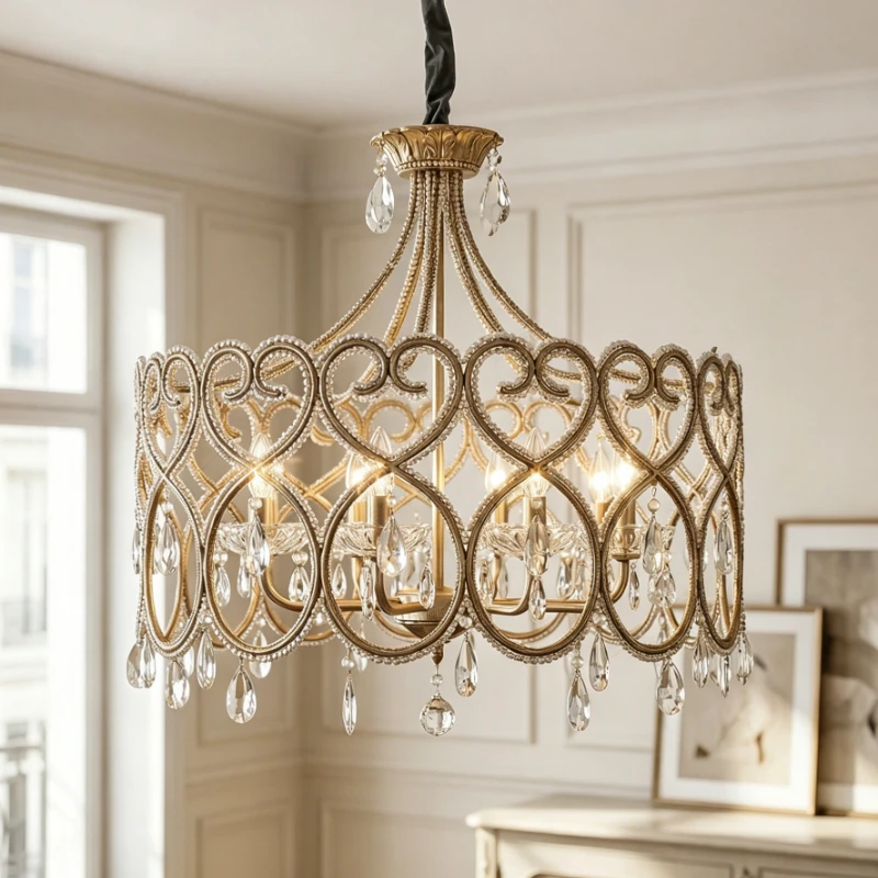 French Crystal Candle Chandelier Lights Copper For Living Room Bedroom Home Decor Romantic Pendant Light Indoor Lighting Fixture