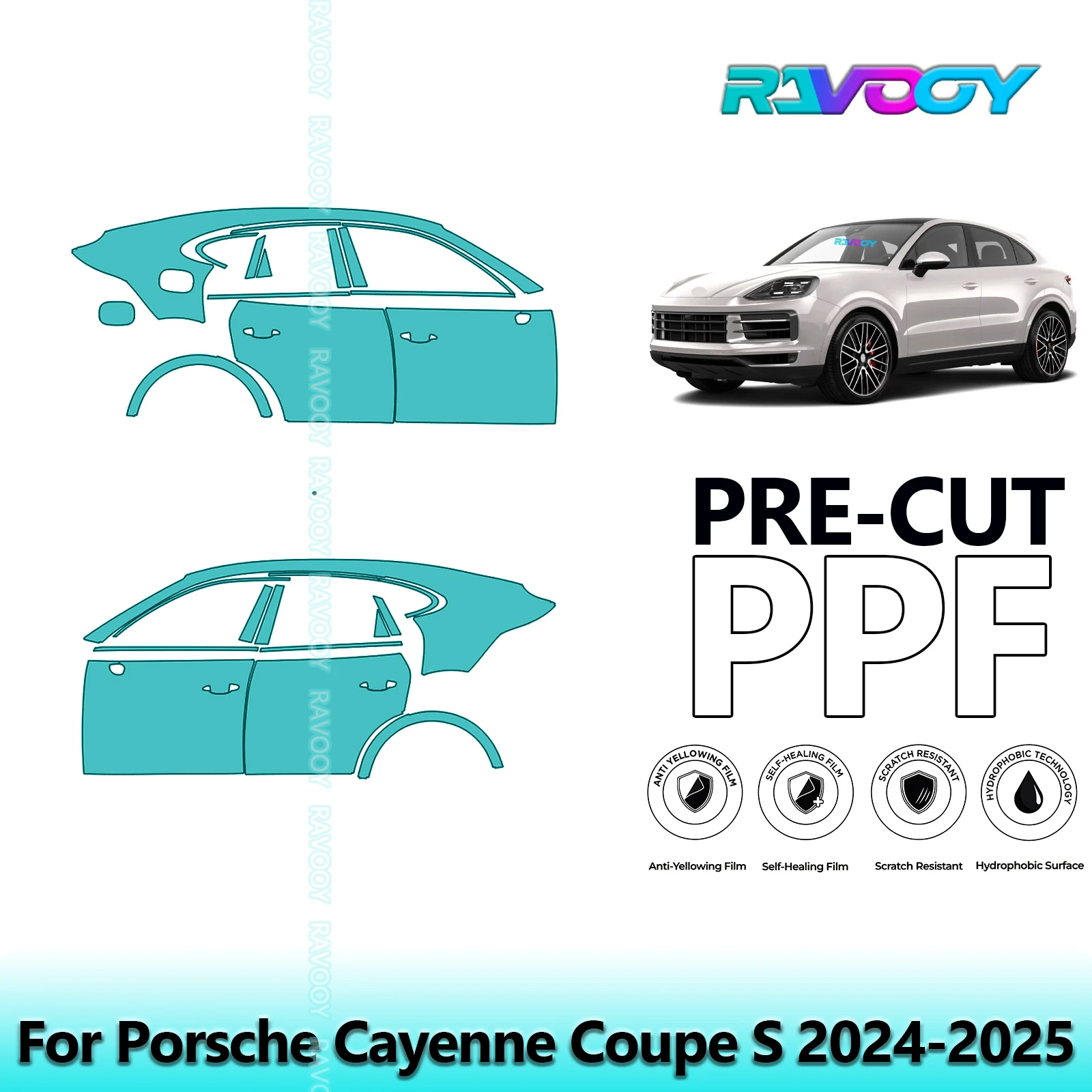 

For Porsche Cayenne Coupe S 2024-2025 8.5mil Clear Matte Pre-Cut PPF Door & A/B Pillar Kit TPU Paint Protection Film Set