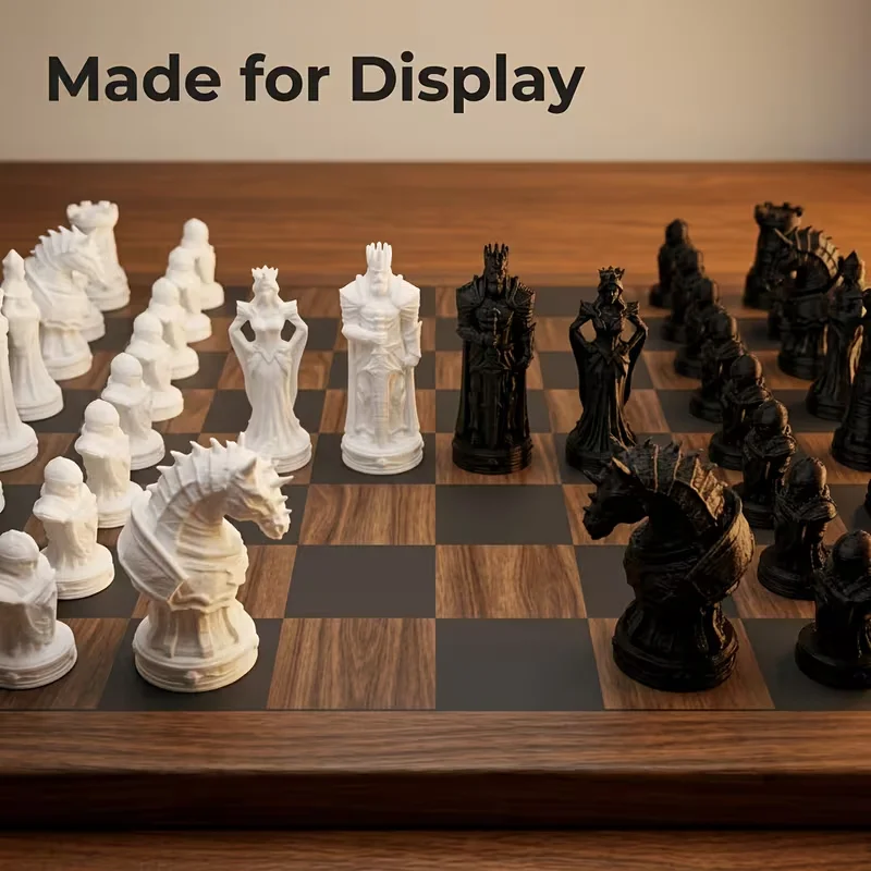 16/32 Pcs Gothic Revival Chess Set Elegant Black & White Suitable Strategy Board Game for and, Role-Playing Game