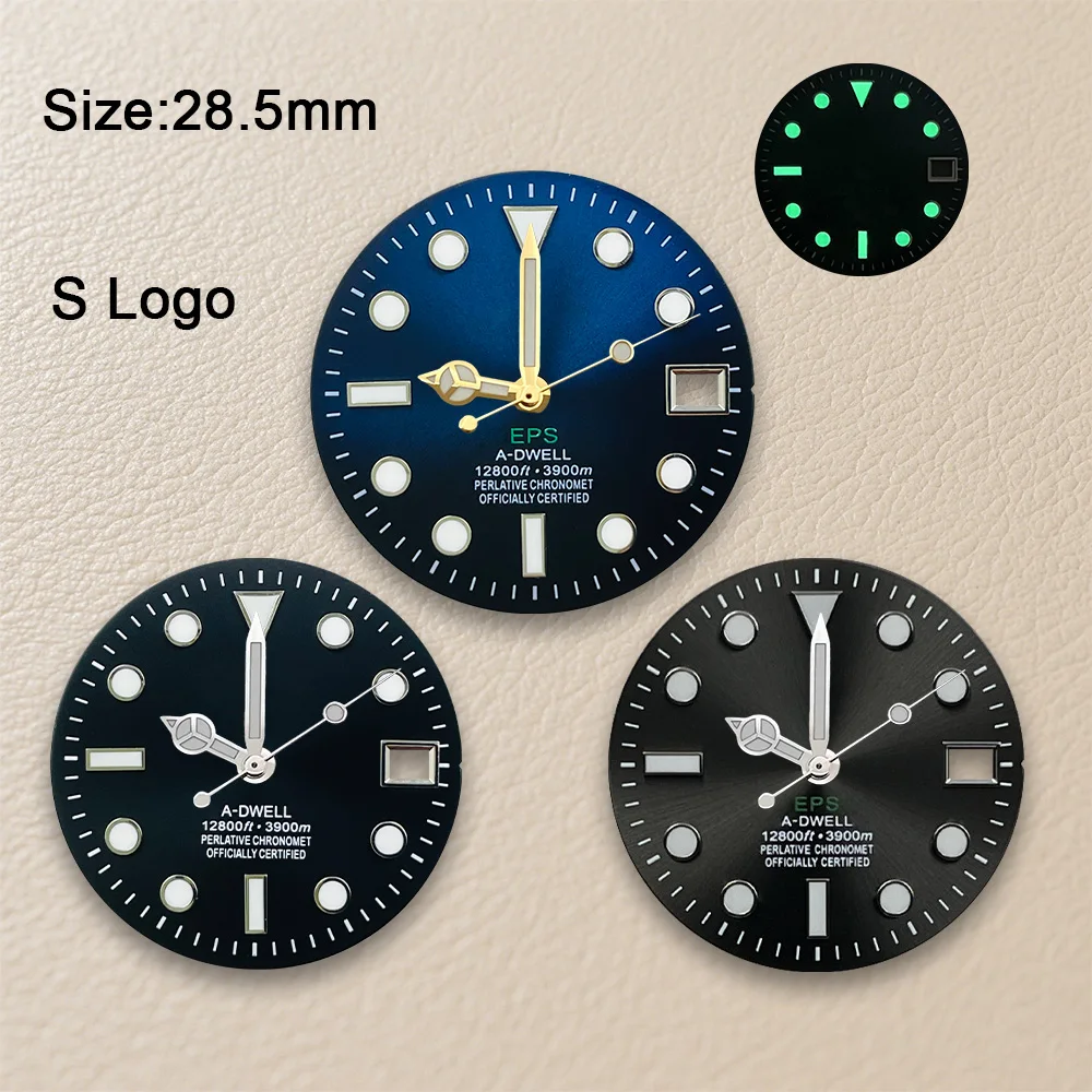 S Logo  28.5mm Nh35 Dial Watch Dial Green Luminous  For NH35 Movements Watch Modification Accessories tools
