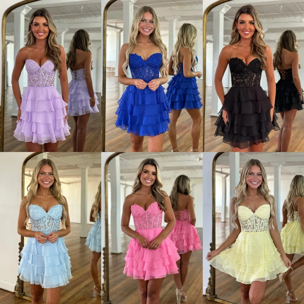 

Corset Ruffle Cocktail Club Party Dress Pink Leaf Lace Short Sweet 16 Semi Formal Hoco Graduation Gown Pageant Interview Holiday