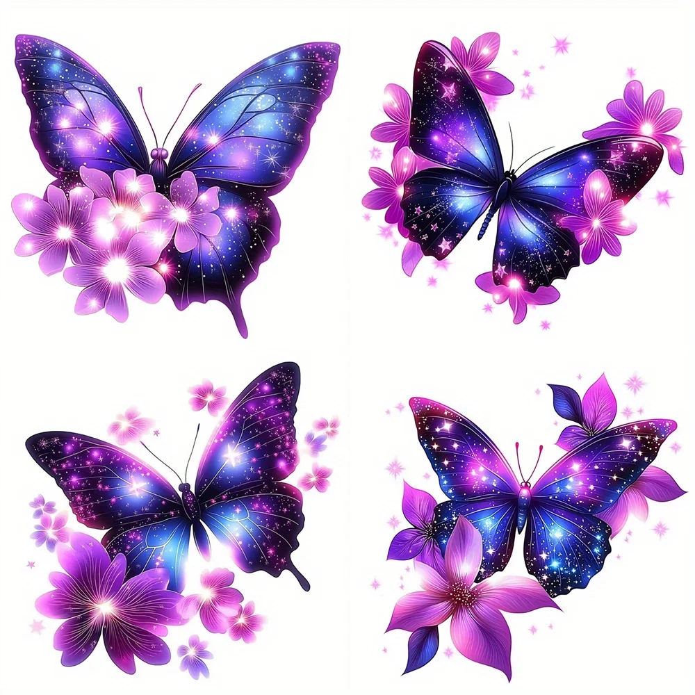 4pcs Purple Butterfly Glossy Vinyl Car Decal Sticker Set Waterproof for Window Laptop Motorcycle