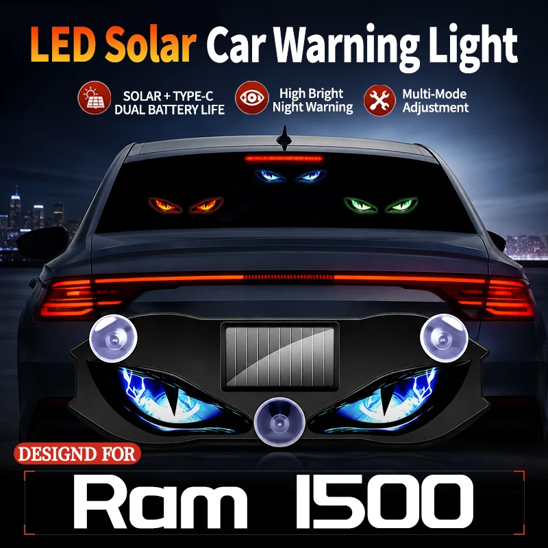 Fits For Ram1500 Wireless Solar Car Sticker Light Devil Eye LED Warning Light Multi Mode Anti Rear End Collision  Decor Light