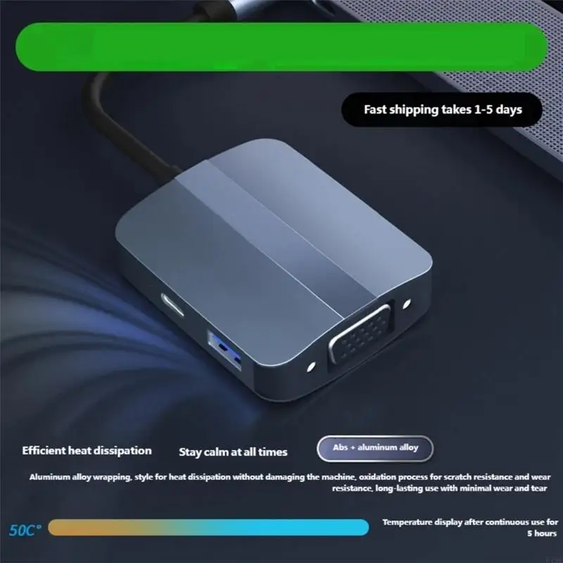 Адаптер USB C 5 в 1 Многофункциональный адаптер HDTV 3,5 мм VGA USB3.0 для передачи данных F19E