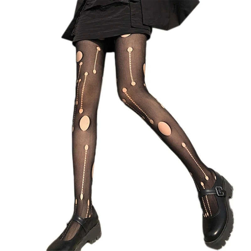 

MXMB Women Retro Distressed Ripped Hole Black Pantyhose Hollow Out Mesh Fishnet Silky Tights Stockings Sexy Lingerie Party