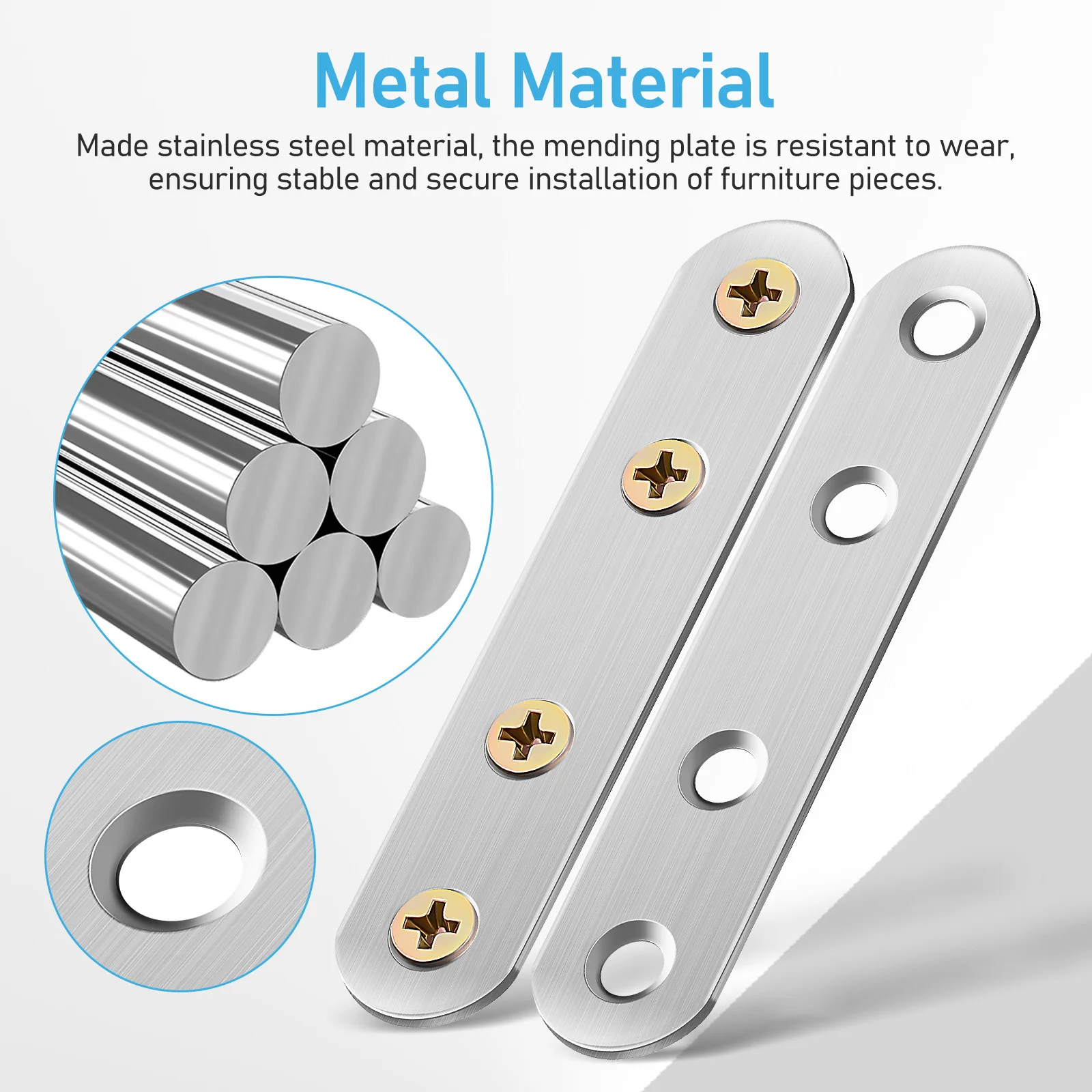 

14Pcs Stainless Steel Metal Brackets Flat Brace Plates Straight Brace for Cabinet Wardrobe Bed Frame Reinforcement