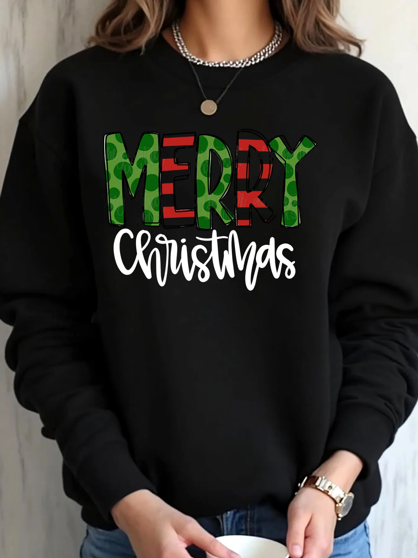 Women Oversized Sweatshirt Merry Christmas Leopard Print Text Outdoor Wear