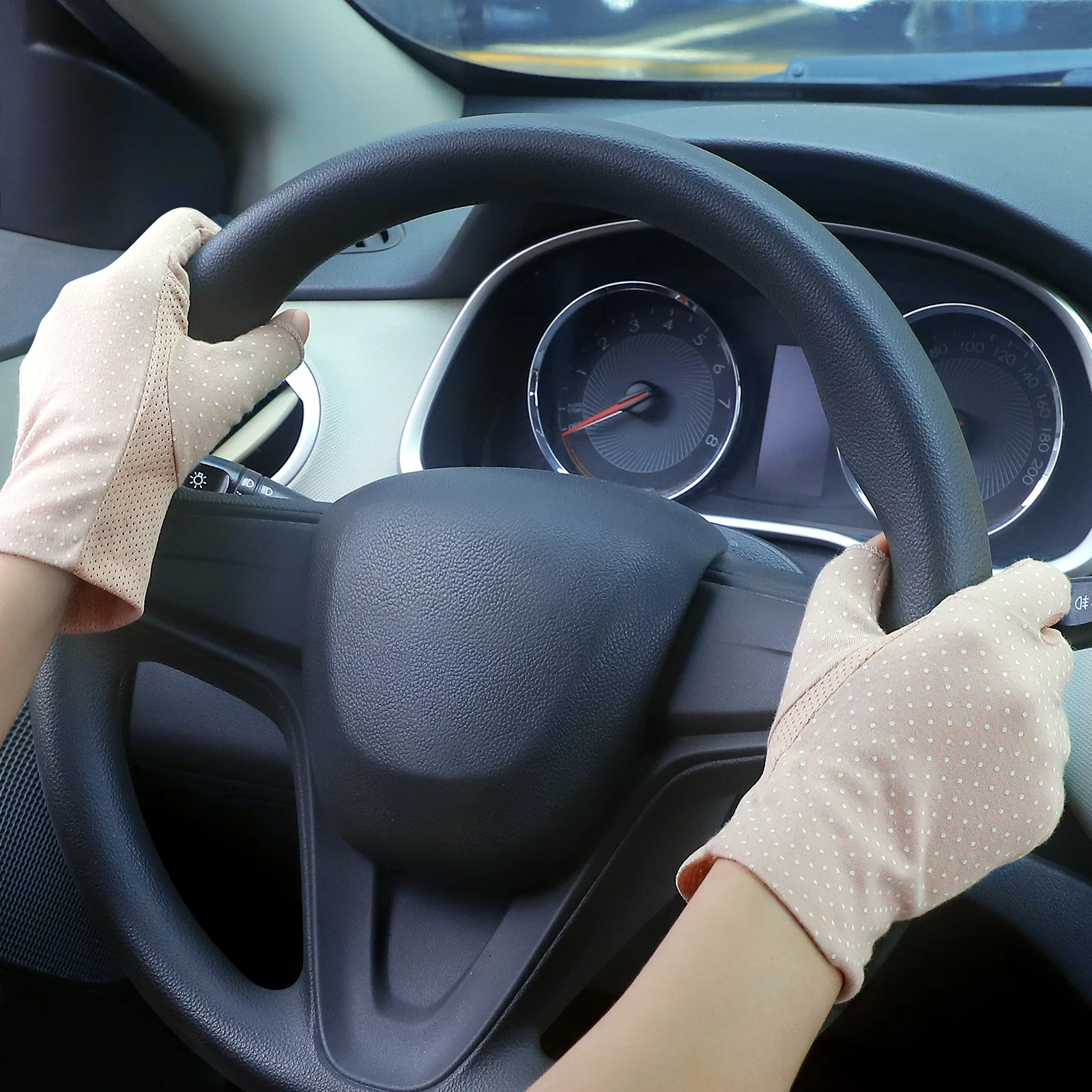 1 Pair Sunblock Gloves For Women Uv Protection Half Finger Non-Slip Breathable Outdoor Driving Cycling Fishing Gloves Khaki