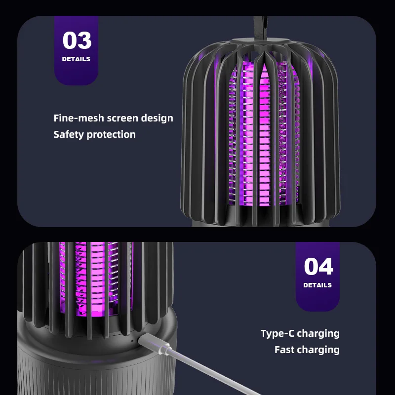 Neue elektrische Mückenvernichtungslampe mit UV-Licht und Stromschlagfunktion, 2-in-1-Mückenkiller, USB-wiederaufladbar für Zuhause und Camping – Detail 19