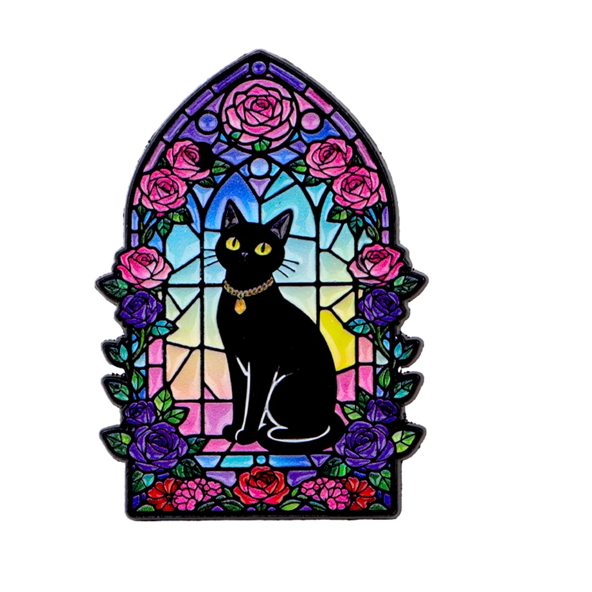 Colorful Black Cat Enamel Pin Flowers Badges on Backpack Women's Brooches Hat Lapel Pins Cosplay Accessories Gifts Toys
