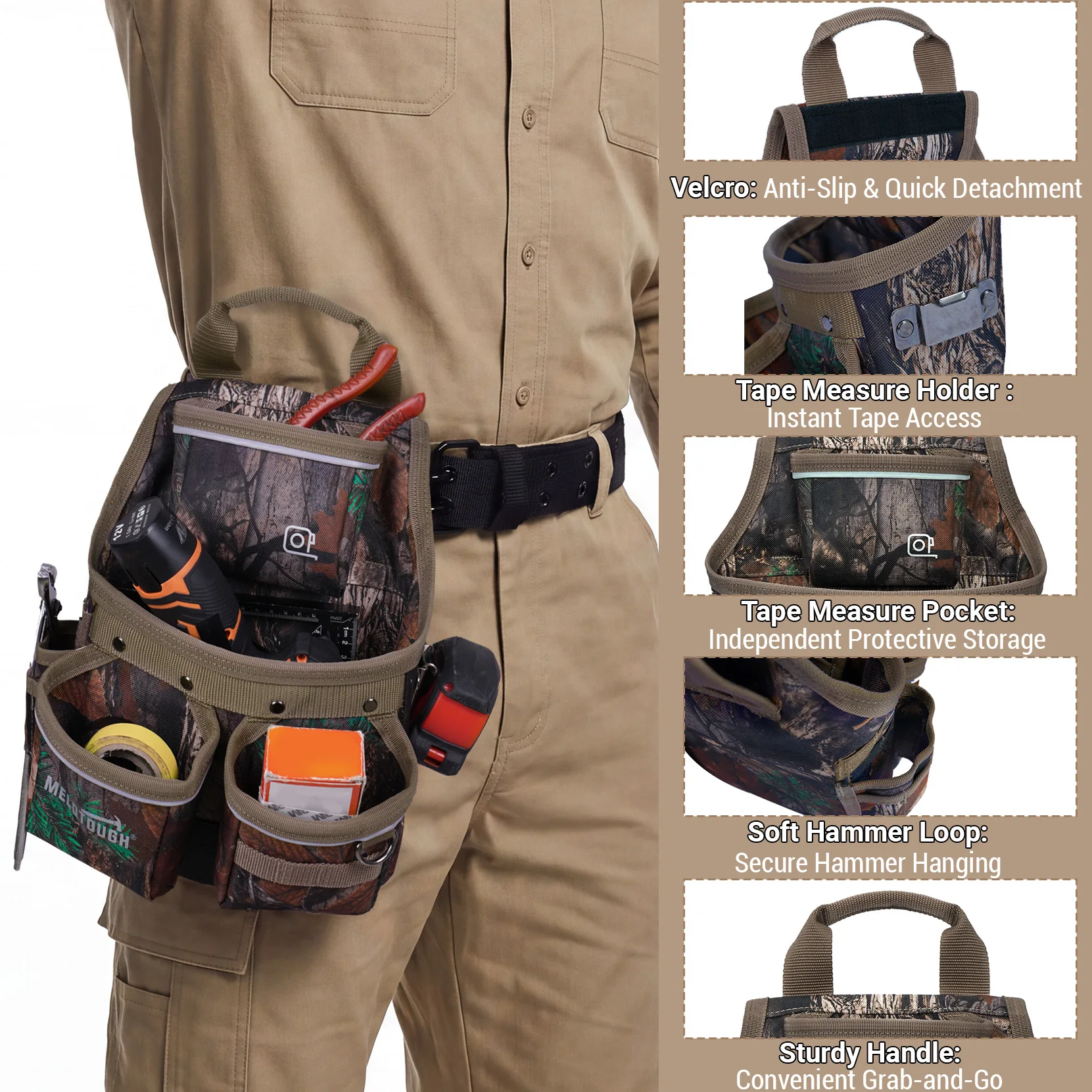 9‑Pockets Professional Tool Pouch with Adjustable Belt Multifunctional Hardware Storage Bag for Construction Carpenter
