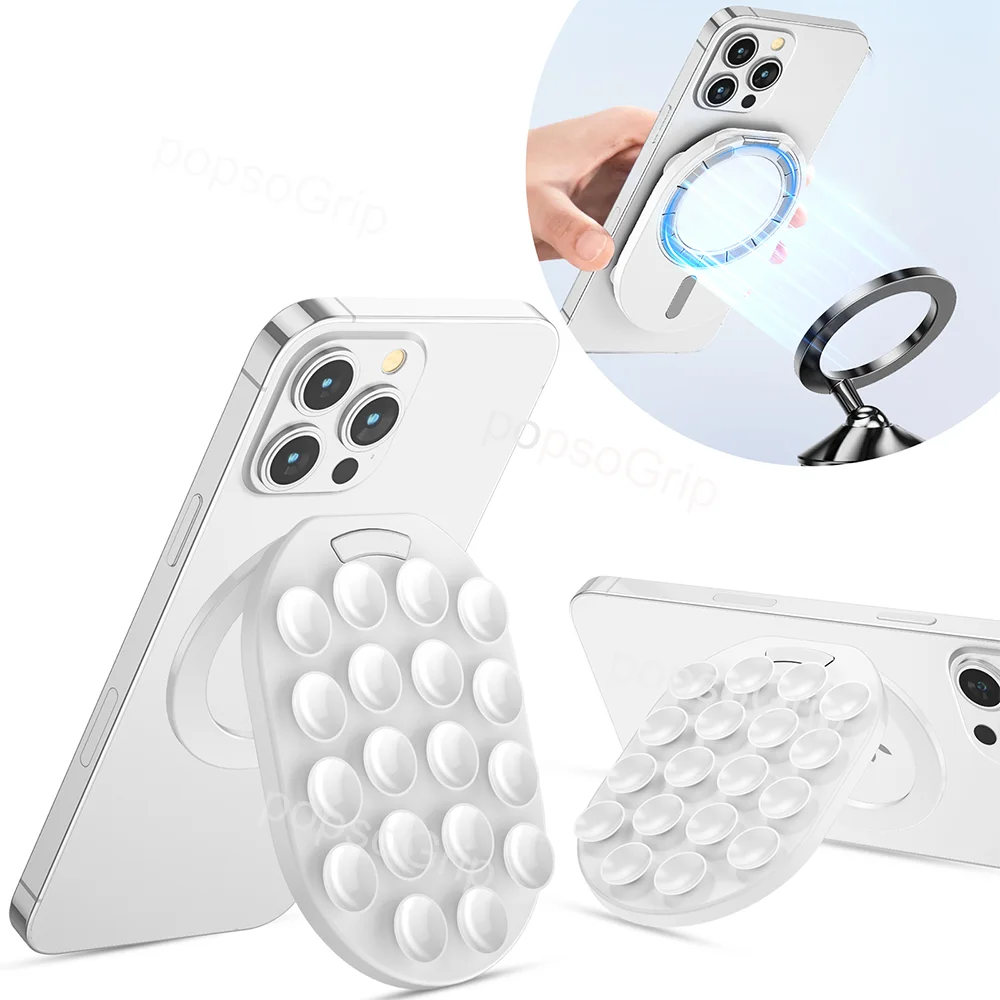 

Upgraded For MagSafe Folding Phone Grip Holder Silicone Phone Desktop Holder for iPhone 17 16 15 for Hands-Free Makeup/Selfie