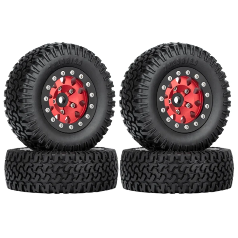 

4PCS 76mm 1.55 Metal Beadlock Wheel Rims Tires Set for 1/10 RC Crawler Car Axial Yeti Jr RC4WD D90,Red Black Edge