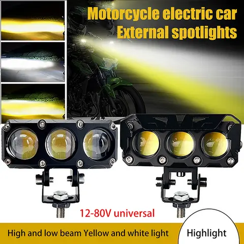 3 Eyes LED Motorcycle Spotlight Work Lamp Hi Low Beam Fog Light For Car SUV Truck Mini Lens Driving Off Road