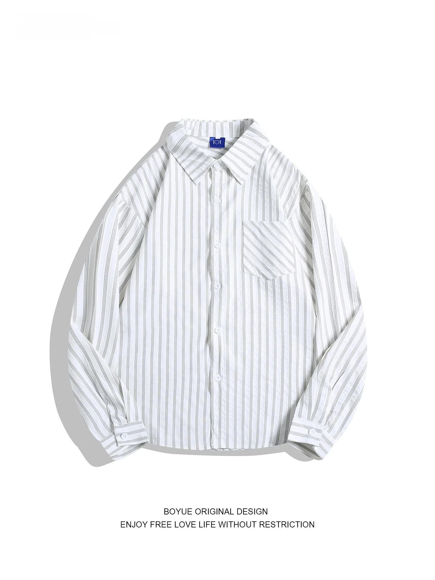 

Boyue Vintage Vertical Stripes Long Sve Casual irt ex Spring Autumn Faion Outerwear Couple Matching Button up
