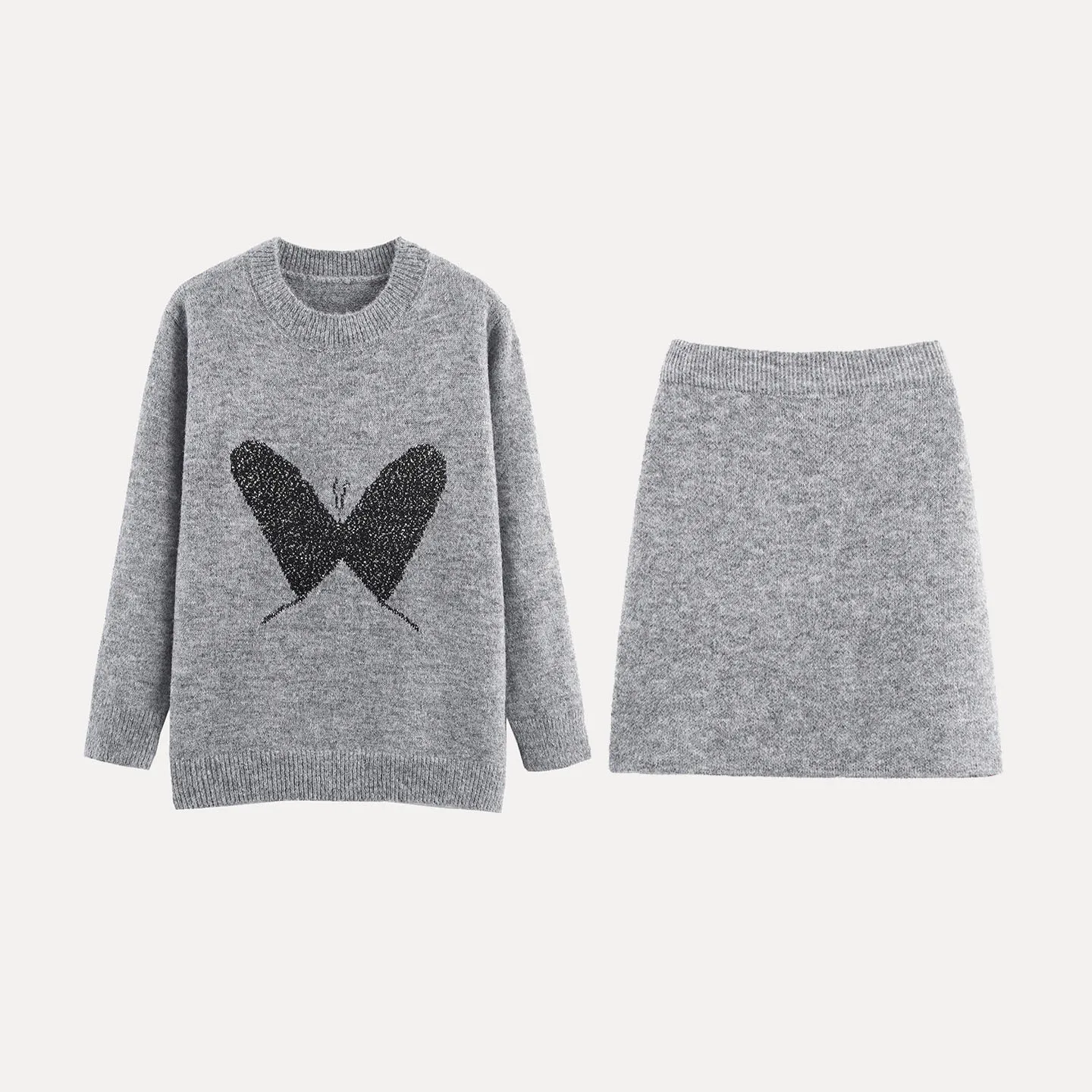 ชุดเสื้อสเวตเตอร์ถักทรงกลมและกระโปรงสำหรับผู้หญิง ฤดูร้อน 2025 สไตล์ลำลอง แขนยาว กางเกงขายาว สวมใส่ได้ทุกฤดู