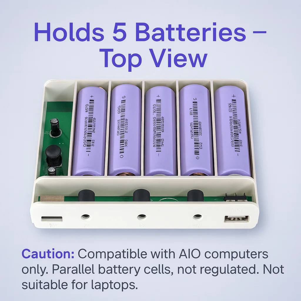 5 Series 18650 Battery UPS Box For 19V All In One Computer Flat Top Cells Only Backup Power Supply No Battery Included Plug  Use