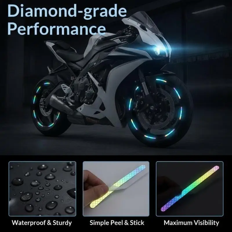 Waterproof High Brightness For Night Bike Riding Safety 20 Strips Rainbow Bicycle Wheel Reflective Stickers