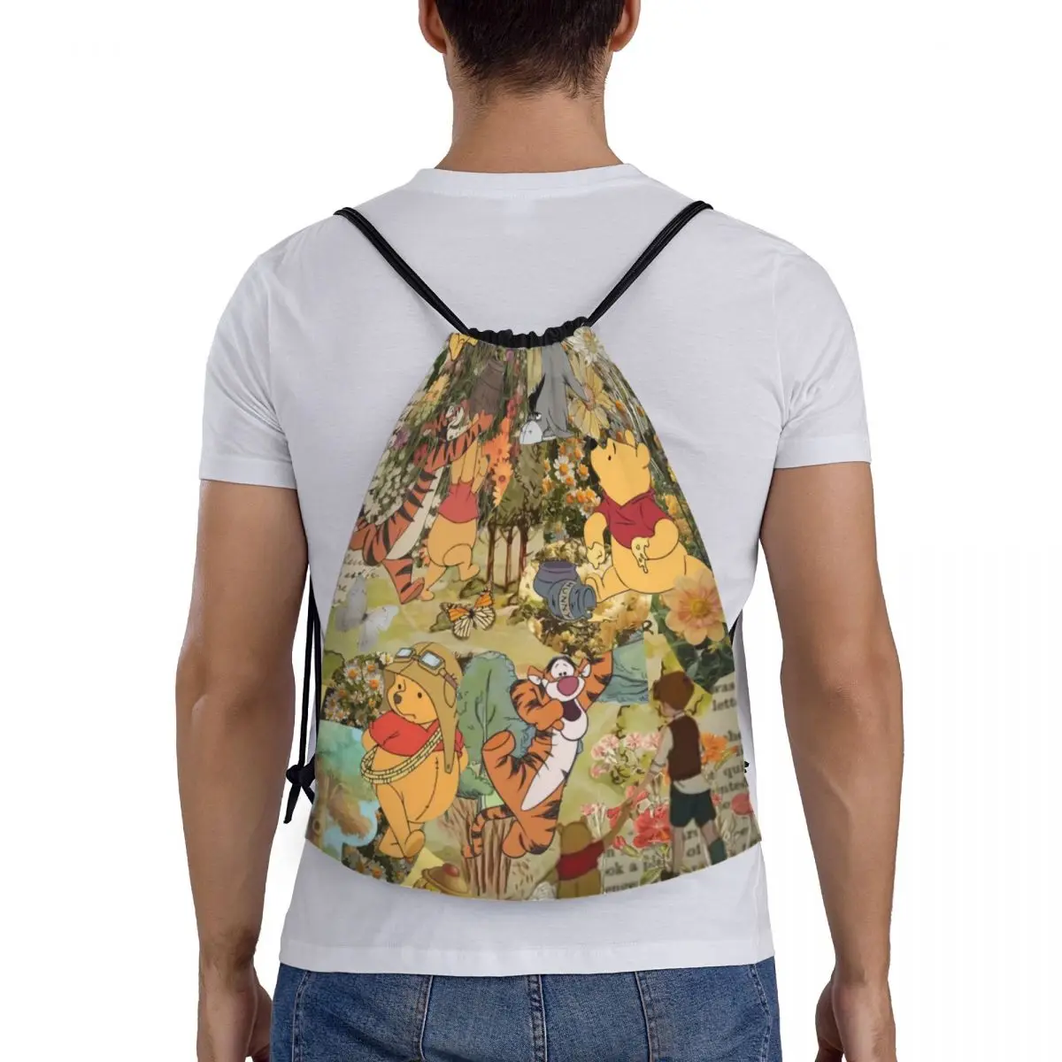 Custom Winnie Pooh Bear Drawstring Bag Women Men Portable Sports Gym Sackpack Shopping Backpacks