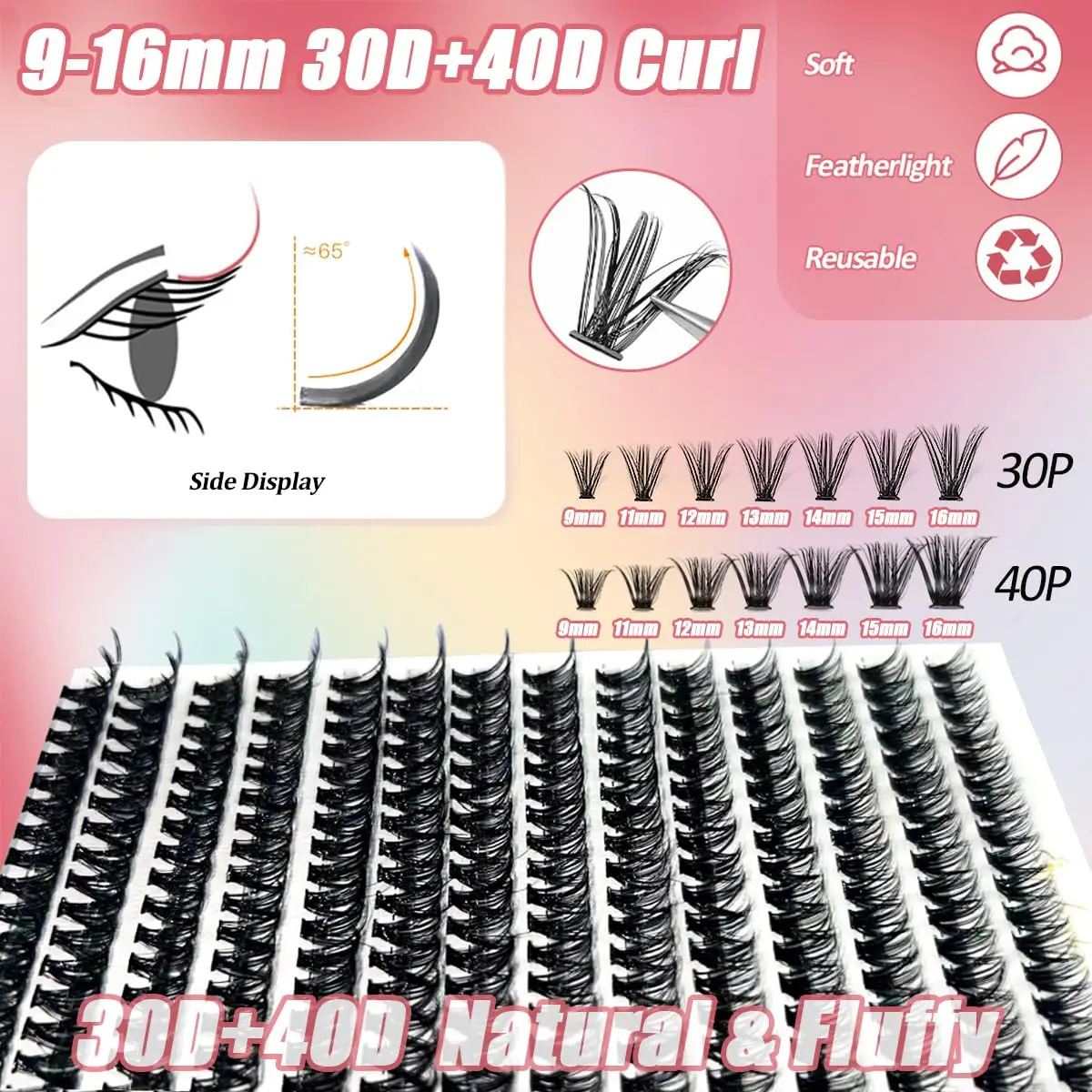 Cluster Lashes 280pcs 30D 40D DIY Eyelash Extension D Curl Long Individual Lashes Faux Mink Lash Clusters Extensions