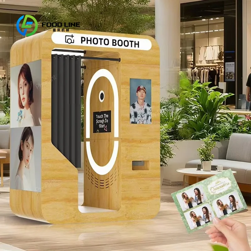 Customized Portable Wooden Bars Vintage Photo Booth Kiosk Enclosed Photo Booth Machine Pay-Per-Print Photo Vending Machine