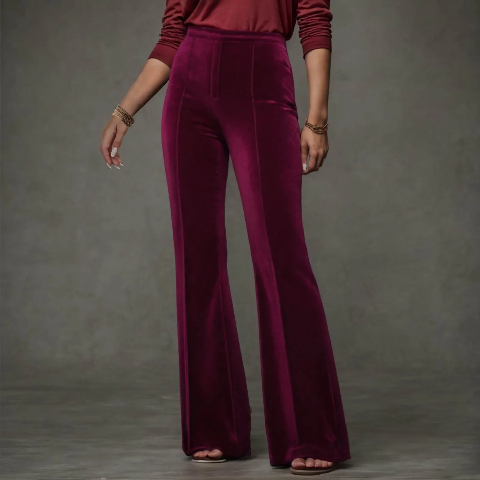 

Wide Leg Velour Flare Pants Female Stretch Trousers Party Club Pants for Women Autumn and Winter High Waist Velvet Pants Women