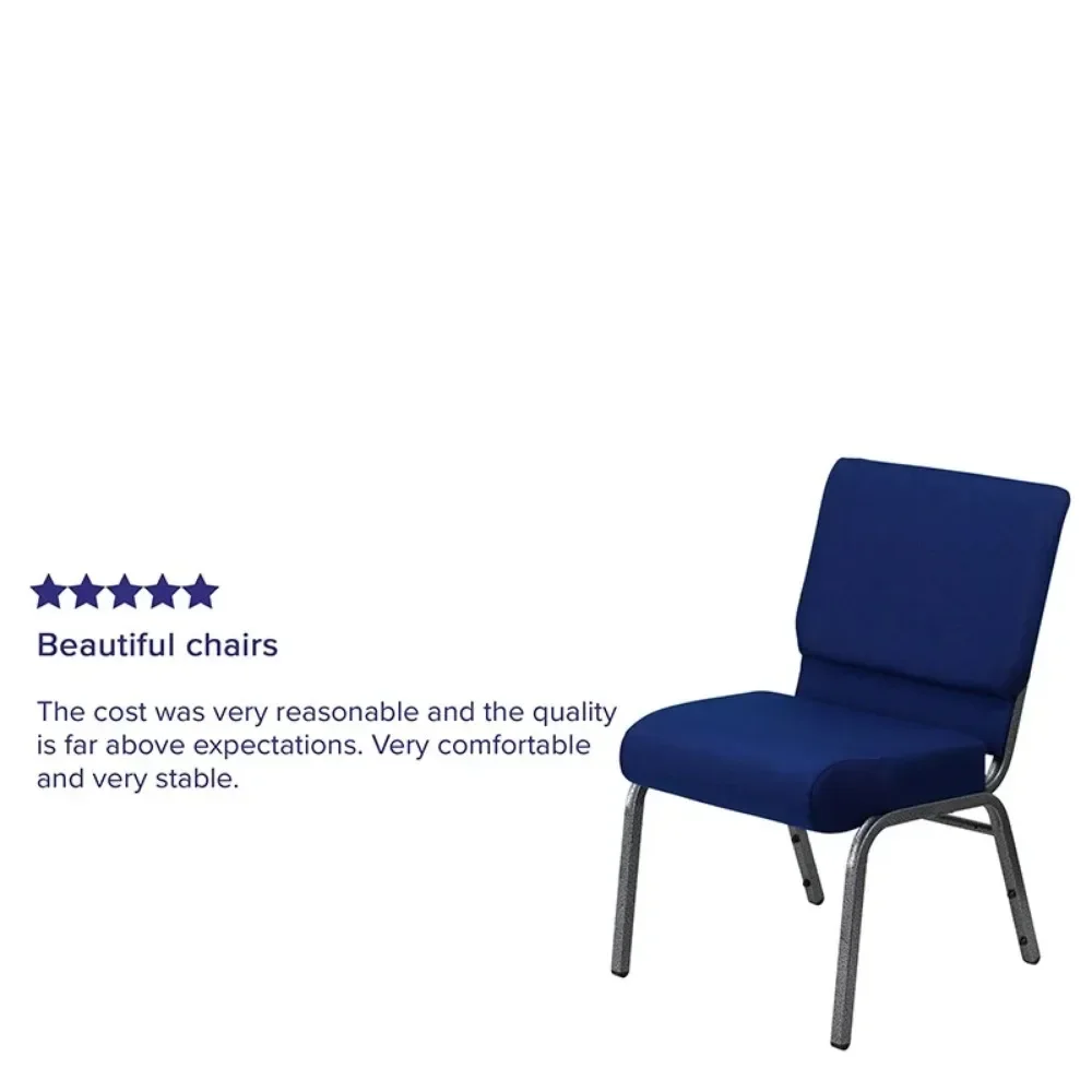 # Hot Series 21''W Stacking Church Chair In Navy Blue Fabric - Silver,800 Lb. Weight Capacity,with Book Pouch And Ganging Bracke view 2