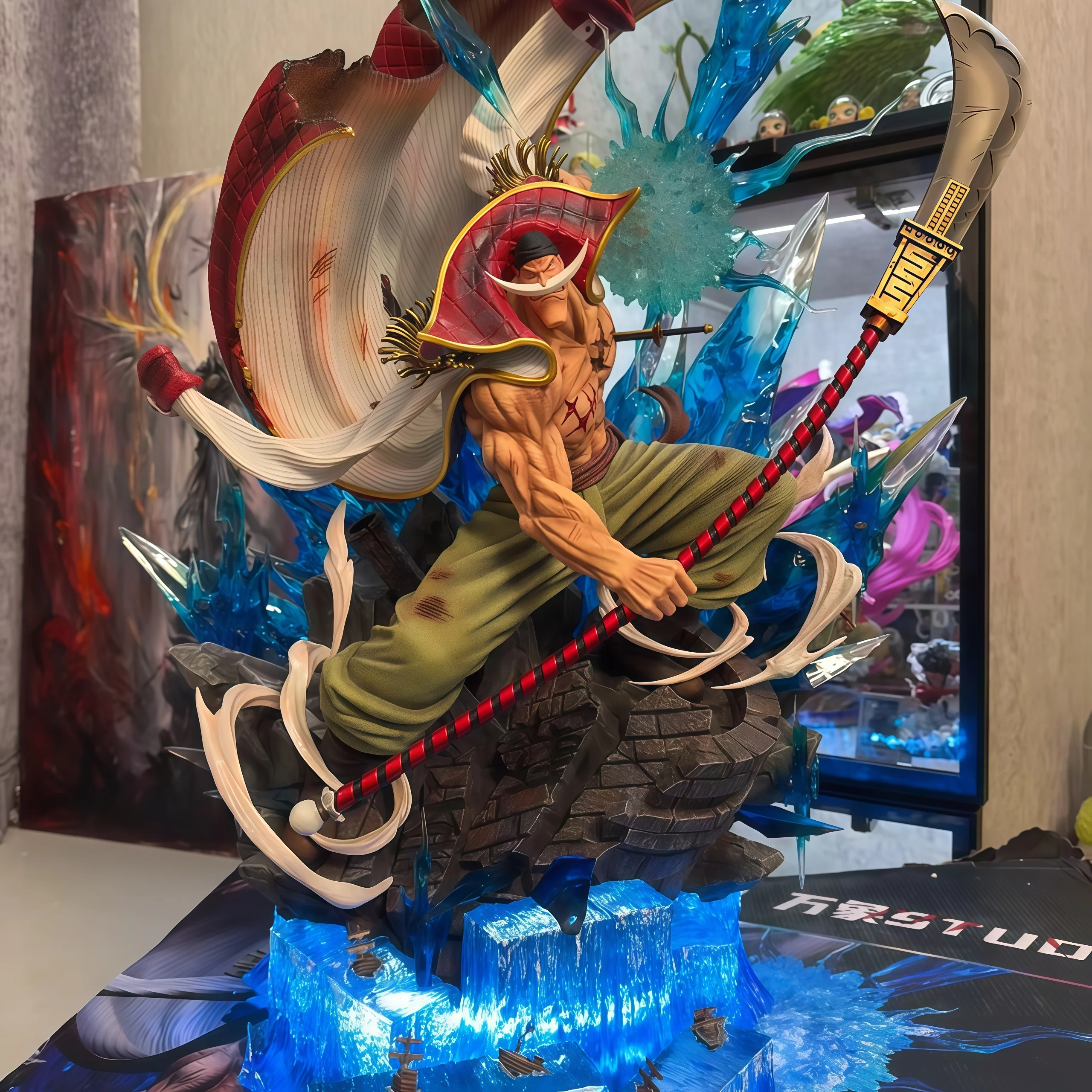 

One Piece 38cm Anime Figure Whitebeard Pirates Famous Naval Battle Scene Can Emit Light Peripheral Pvc Models Desktop Gifts Toys