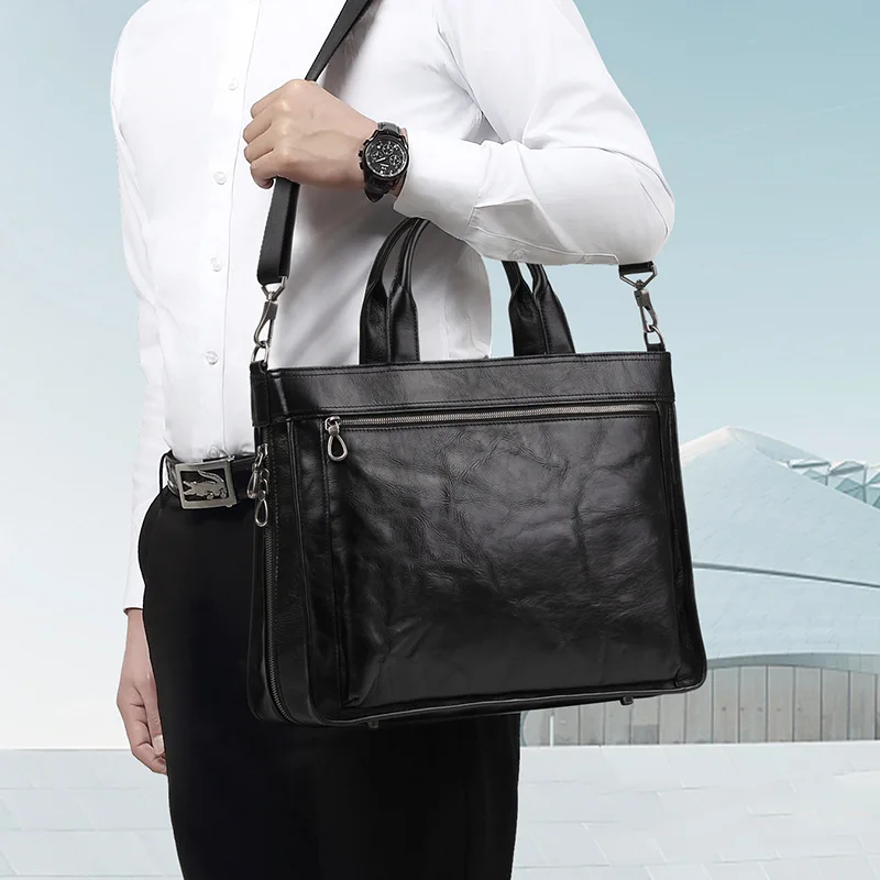 Genuine Messenger Bag Men Leather Man Crossbody Briefcase Cowhide Luxury Briefcases Large Capacity Men's Handbag Brief Case