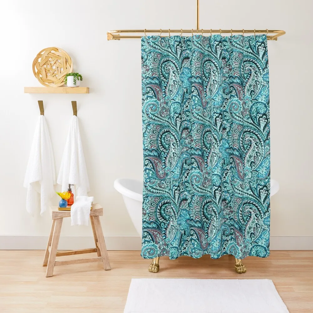 

Classic Teal Paisley Shower Curtain Shower Set Shower For Bathroom Waterproof And Anti-Mold Cute Curtain