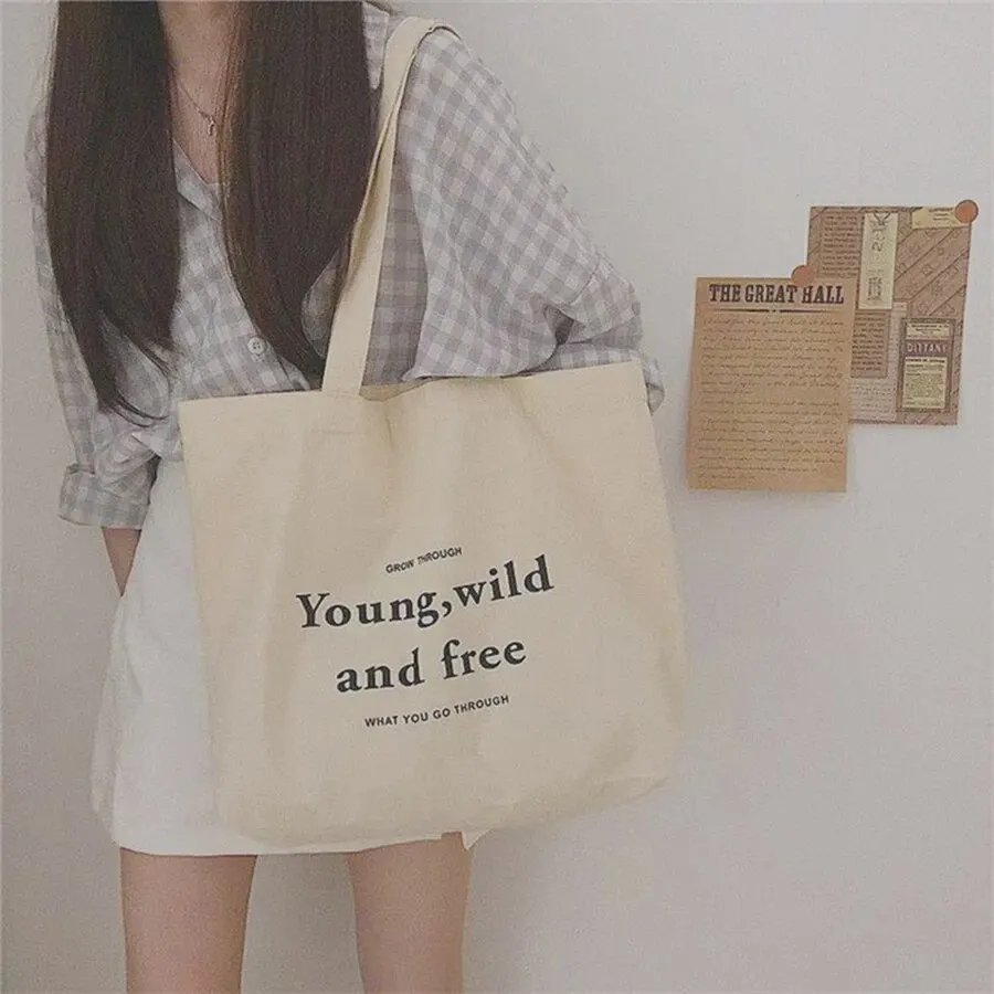 Japanese Lazy Wind Student Bag Canvas Handbag Ins Literary Simple Large Capacity Shoulder Canvas Bag