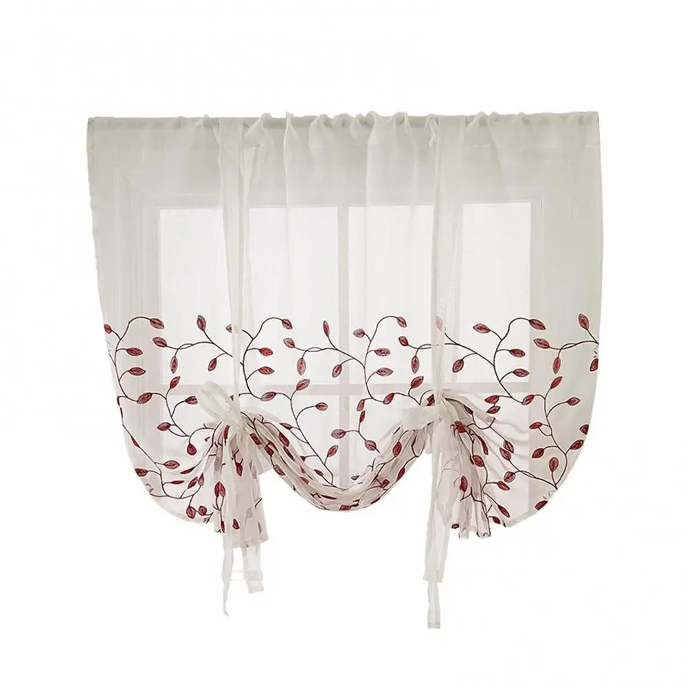 Cenefa de poliéster con estampado de flores para cocina, cortina corta para ventana, sala de estar, dormitorio, cortinas de gasa transparente, decoración del hogar