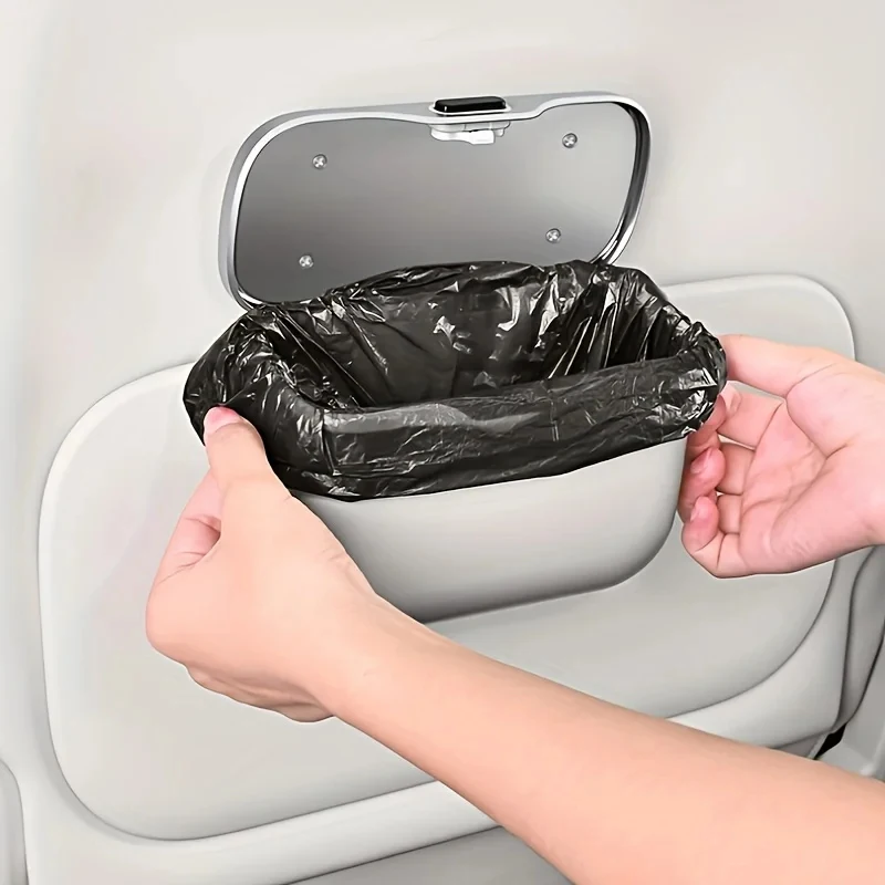 Multifunctional Car Trash Can with Lid Button Hanging Storage Bin Wet Dry Use Auto Interior Accessories Organizer Box view 5